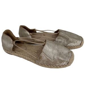 Eileen Fisher Lee Metallic Suede Espadrille‎ Flat Shoe Women 7.5 Gold